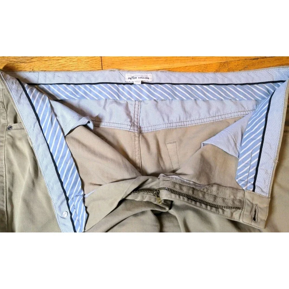 Peter Millar Men's 40 x 29 Ultimate Sateen Khaki Zip Pocket Golf Pants Crown EUC